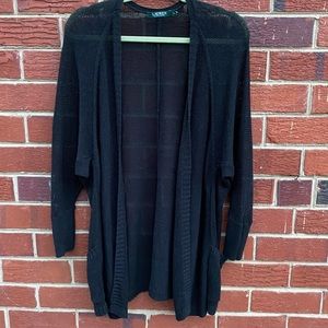 Lauren Ralph Lauren open front Black cardigan sweater dude pockets size medium